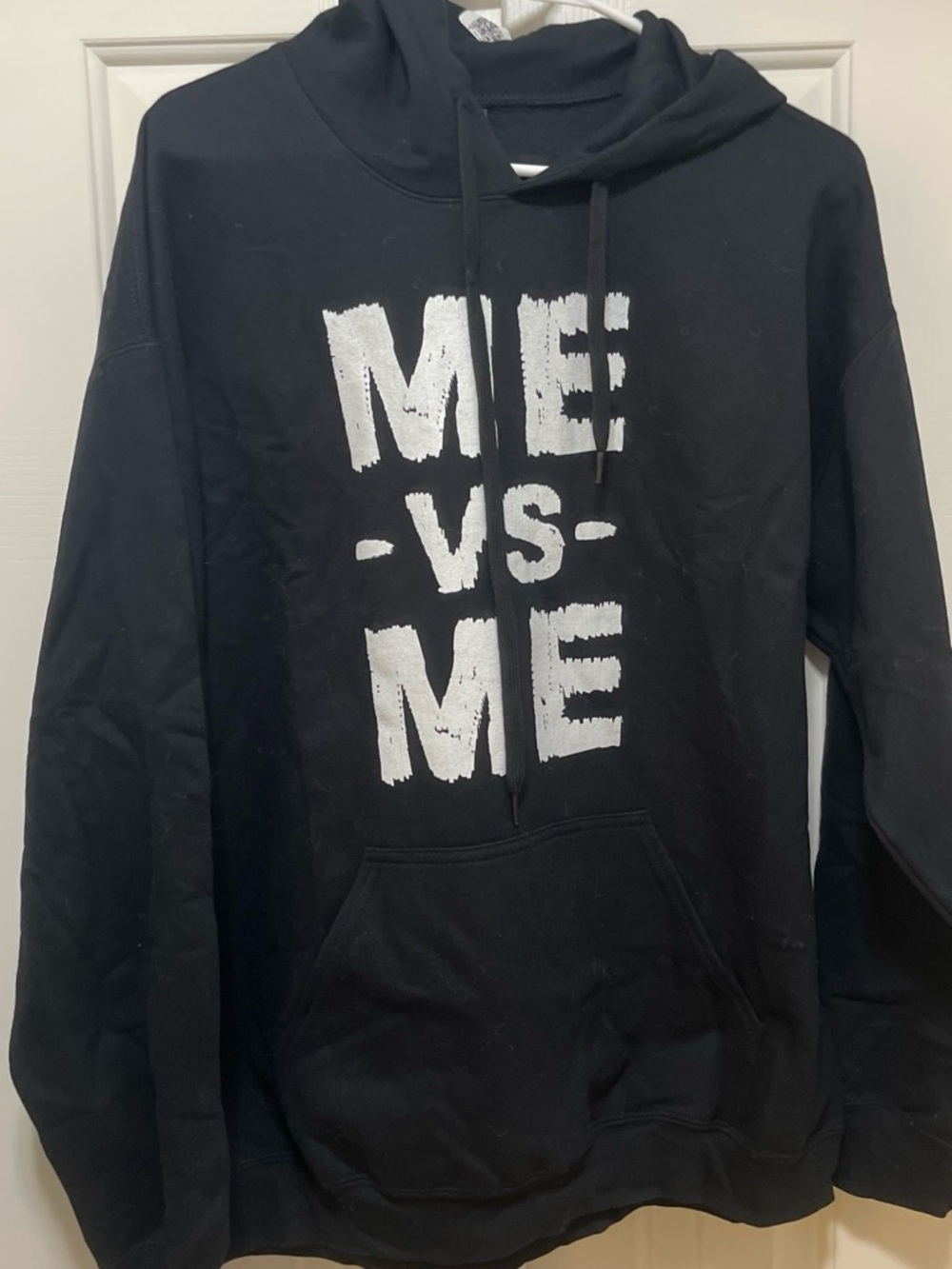 Gildan Black Hoodie with White "ME VS ME" Graphic